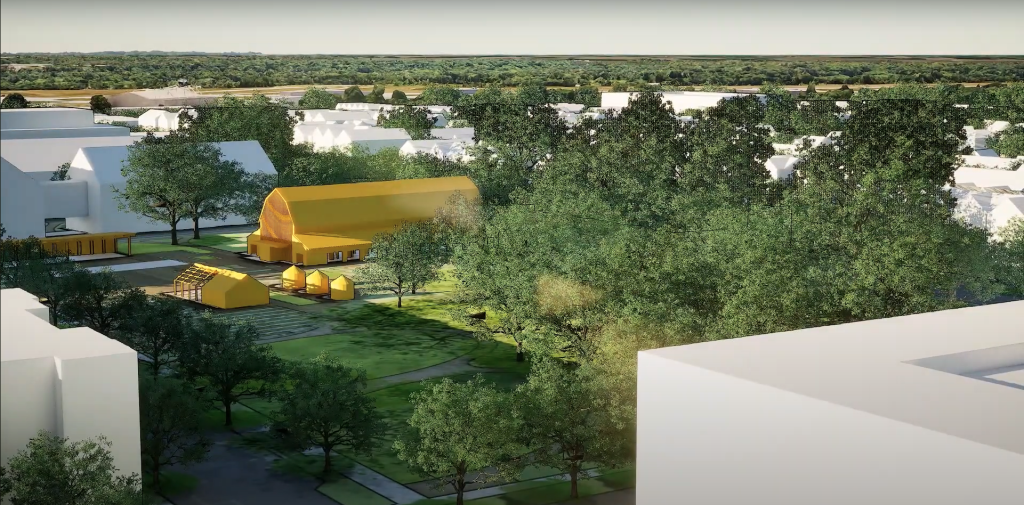 A rendering of Squirrel Park with Beck Barn and other recreational improvements - Discovery Park District - Purdue Research Foundation